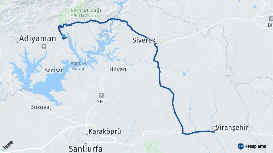 Adıyaman Kahta Viranşehir Şanlıurfa Arası Kaç Km - Yol Haritası
