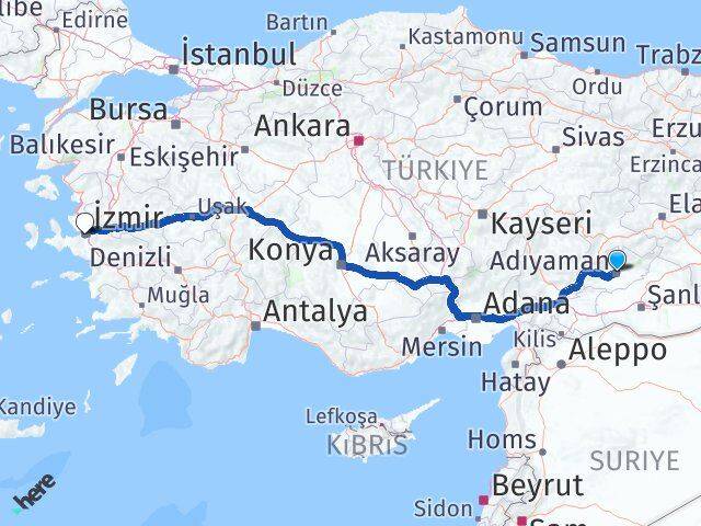 Adıyaman Karabağlar İzmir Arası Kaç Km - Yol Haritası