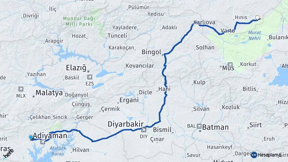 Adıyaman Karaçoban Erzurum Arası Kaç Km - Yol Haritası