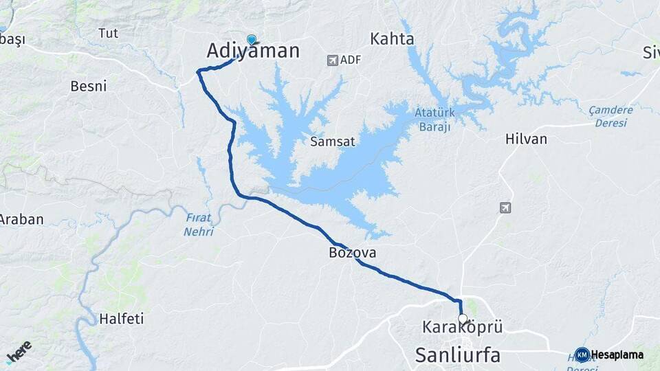 Adıyaman Karaköprü Şanlıurfa Arası Kaç Km - Yol Haritası