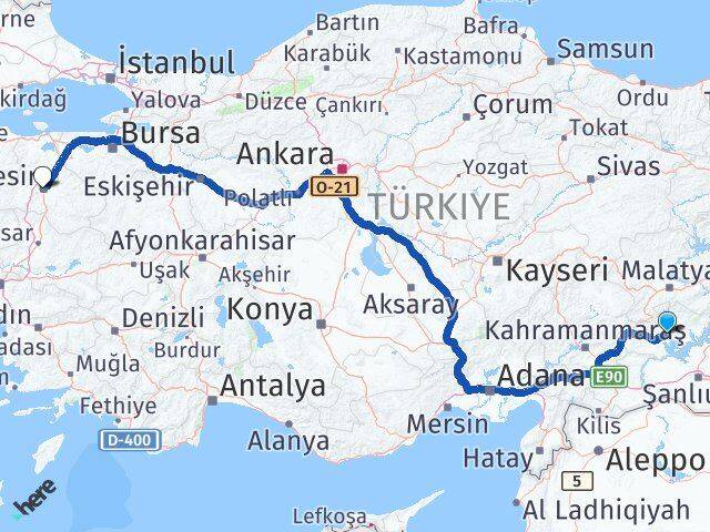 Adıyaman Karesi Balıkesir Arası Kaç Km - Yol Haritası