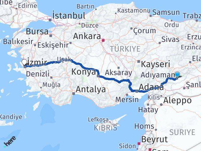 Adıyaman Karşıyaka İzmir Arası Kaç Km - Yol Haritası