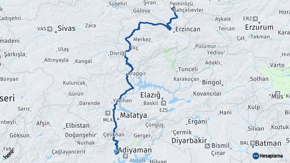 Adıyaman Kelkit Gümüşhane Arası Kaç Km - Yol Haritası