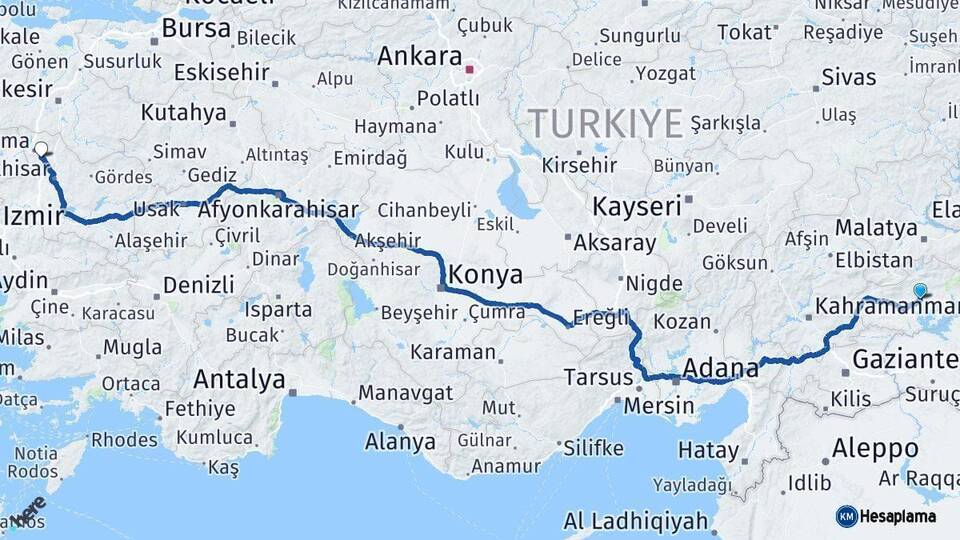 Adıyaman Kırkağaç Manisa Arası Kaç Km - Yol Haritası