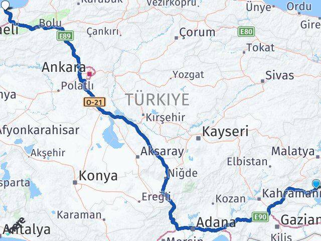 Adıyaman Kocaali Sakarya Arası Kaç Km - Yol Haritası