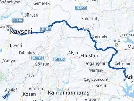 Adıyaman Kocasinan Kayseri Arası Kaç Km - Yol Haritası