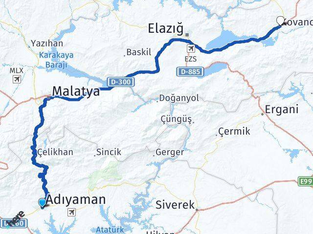 Adıyaman Kovancılar Elazığ Arası Kaç Km - Yol Haritası