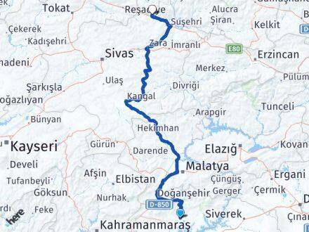 Adıyaman Koyulhisar Sivas Arası Kaç Km - Yol Haritası