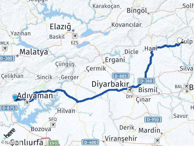 Adıyaman Kulp Diyarbakır Arası Kaç Km - Yol Haritası