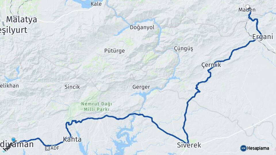 Adıyaman Maden Elazığ Arası Kaç Km - Yol Haritası