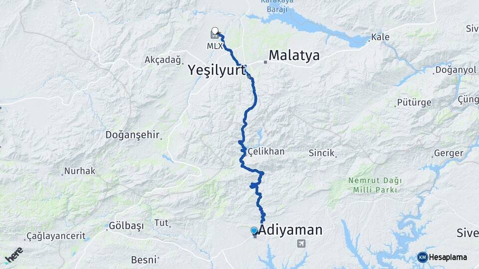 Adıyaman Malatya Havalimanı Arası Kaç Km - Yol Haritası