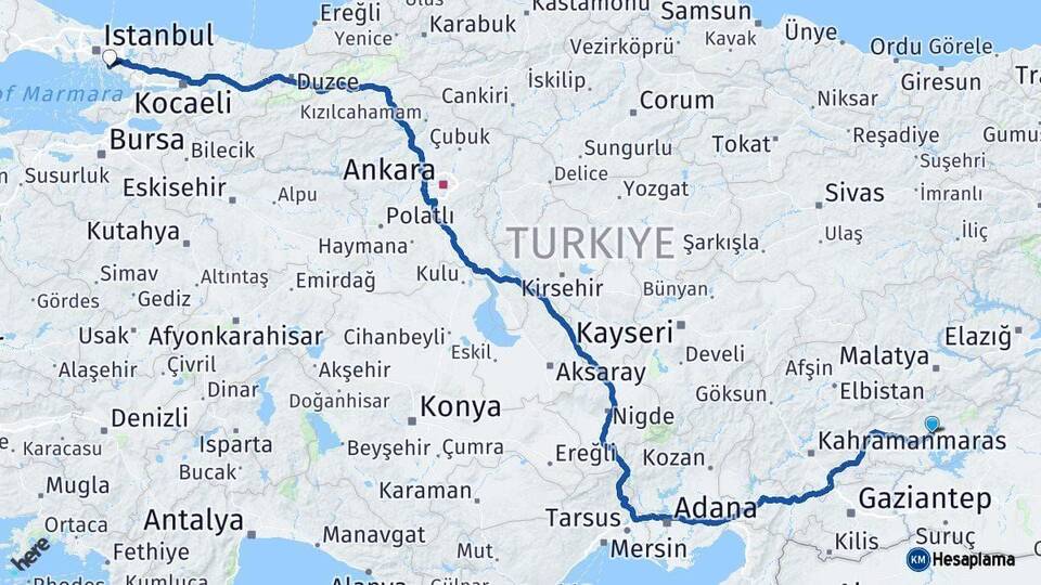 Adıyaman Maltepe İstanbul Arası Kaç Km - Yol Haritası