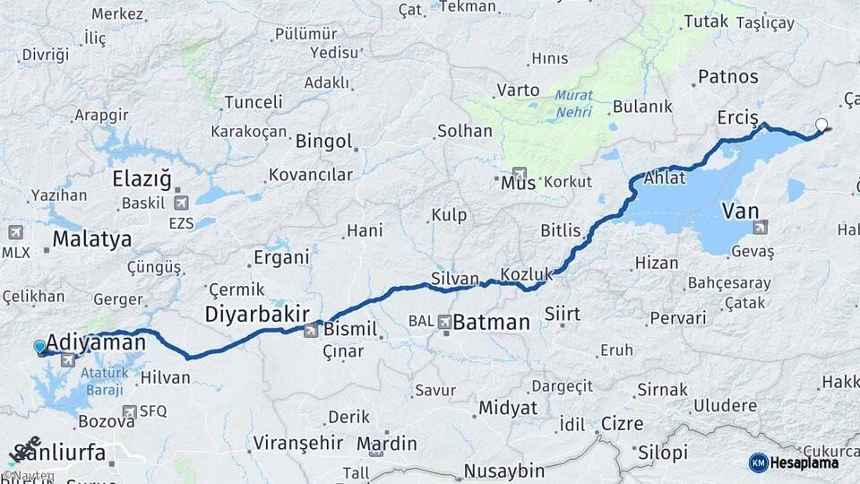 Adıyaman Muradiye Van Arası Kaç Km - Yol Haritası