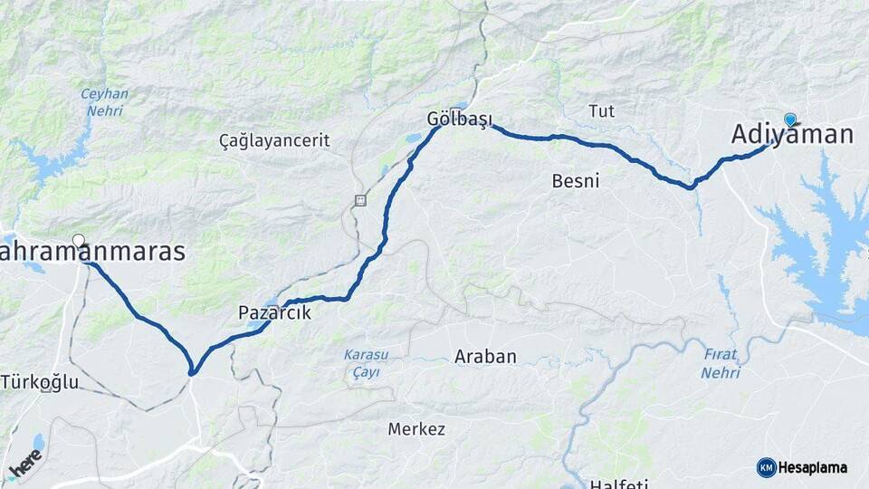 Adıyaman Onikişubat Kahramanmaraş Arası Kaç Km - Yol Haritası