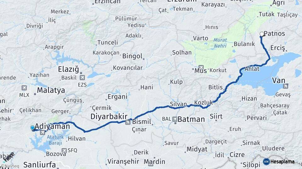 Adıyaman Patnos Ağrı Arası Kaç Km - Yol Haritası
