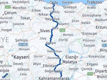 Adıyaman Perşembe Ordu Arası Kaç Km - Yol Haritası