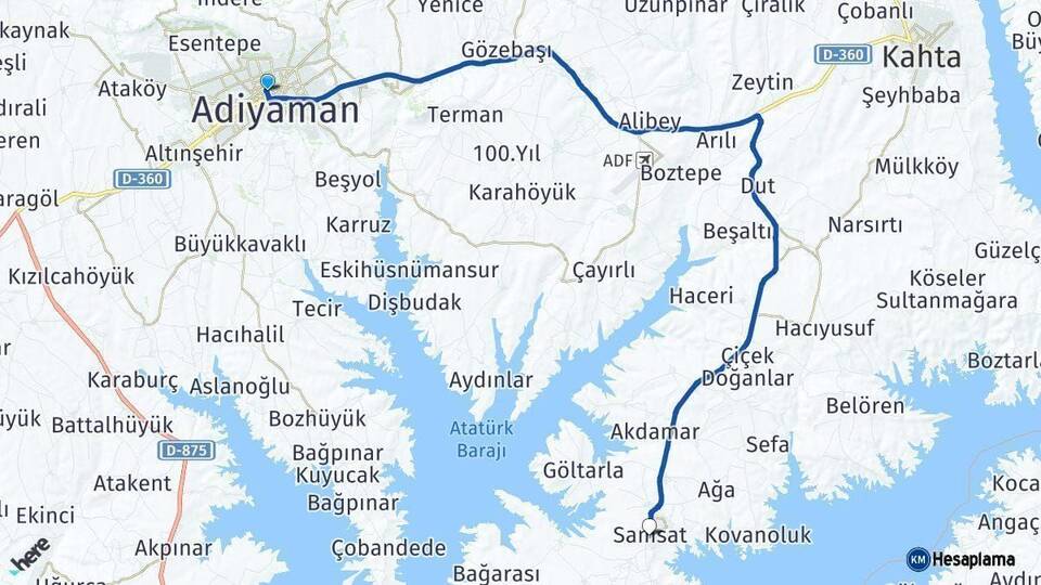 Adıyaman Samsat Arası Kaç Km - Yol Haritası