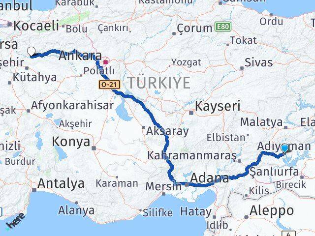 Adıyaman Sarıcakaya Eskişehir Arası Kaç Km - Yol Haritası