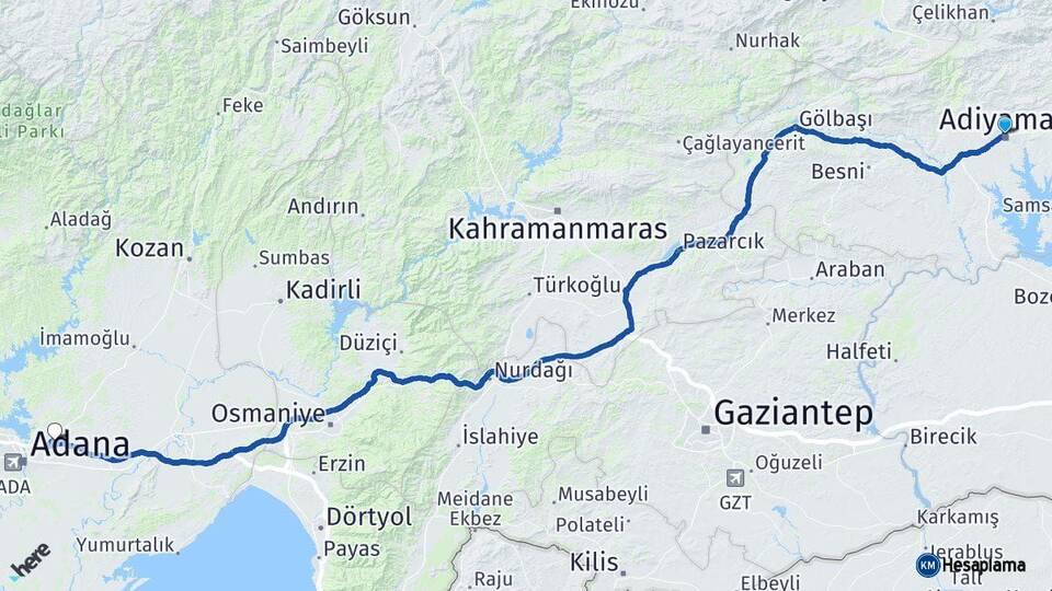 Adıyaman Sarıçam Adana Arası Kaç Km - Yol Haritası