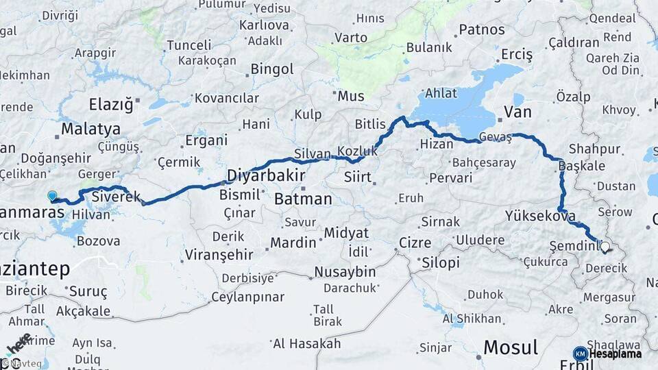 Adıyaman Şemdinli Hakkari Arası Kaç Km - Yol Haritası
