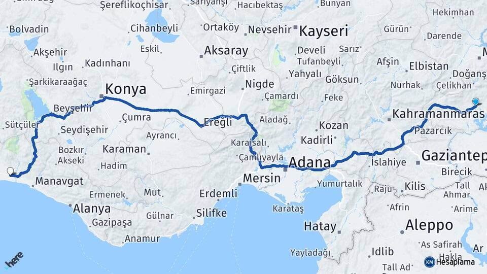 Adıyaman Serik Antalya Arası Kaç Km - Yol Haritası
