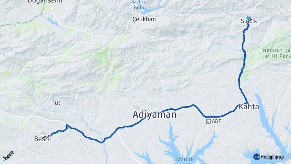 Adıyaman Sincik Besni Arası Kaç Km - Yol Haritası