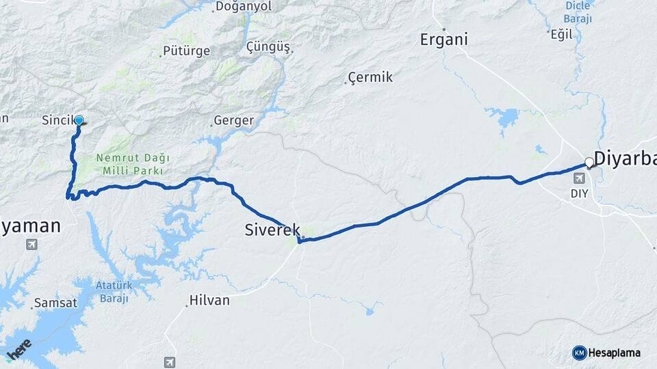 Adıyaman Sincik Diyarbakır Arası Kaç Km - Yol Haritası