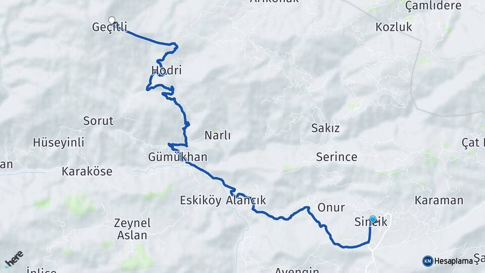 Adıyaman Sincik Geçitli Sincik Arası Kaç Km - Yol Haritası