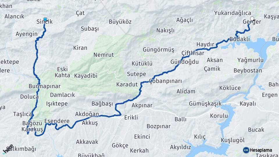 Adıyaman Sincik Gerger Arası Kaç Km - Yol Haritası