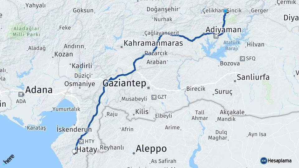 Adıyaman Sincik Hatay Arası Kaç Km - Yol Haritası