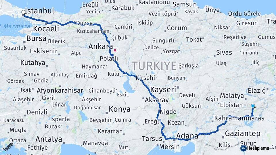 Adıyaman Sincik İstanbul Arası Kaç Km - Yol Haritası