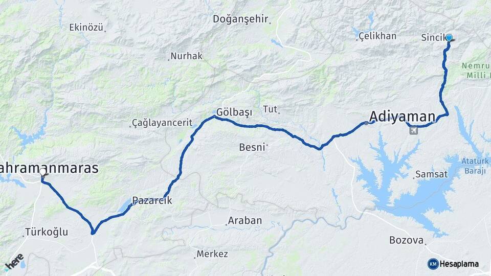 Adıyaman Sincik Kahramanmaraş Arası Kaç Km - Yol Haritası