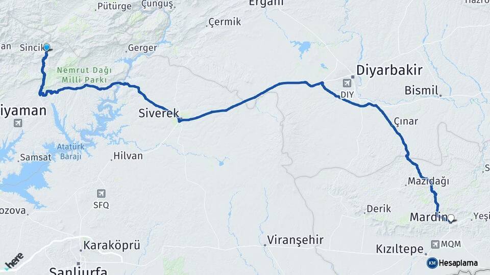 Adıyaman Sincik Mardin Arası Kaç Km - Yol Haritası