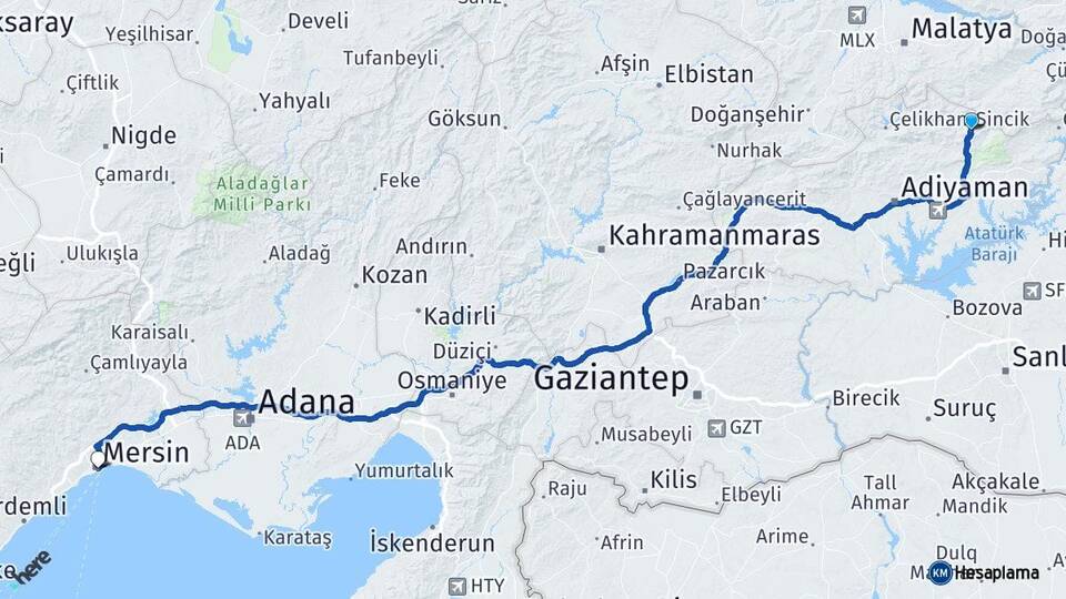 Adıyaman Sincik Mersin Arası Kaç Km - Yol Haritası