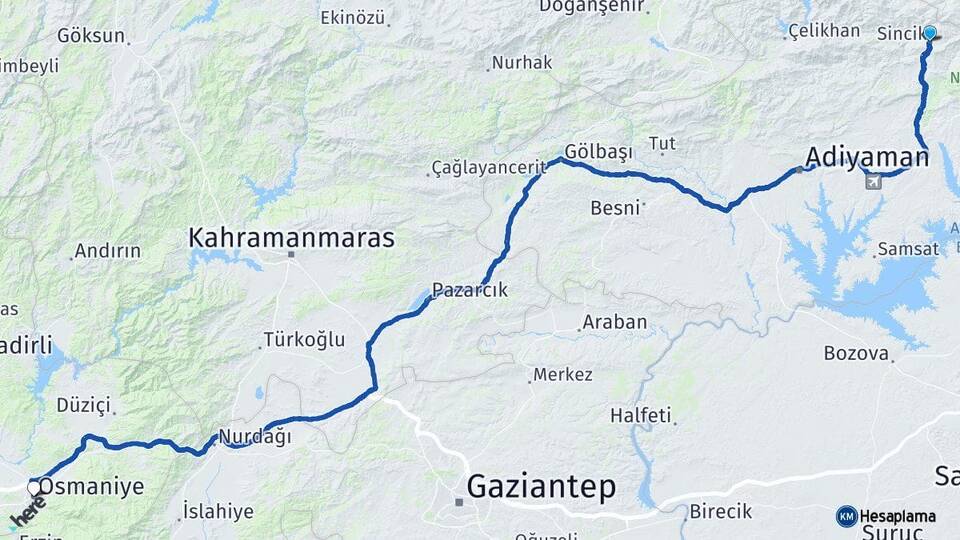 Adıyaman Sincik Osmaniye Arası Kaç Km - Yol Haritası