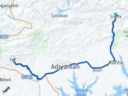 Adıyaman Sincik Tut Arası Kaç Km - Yol Haritası