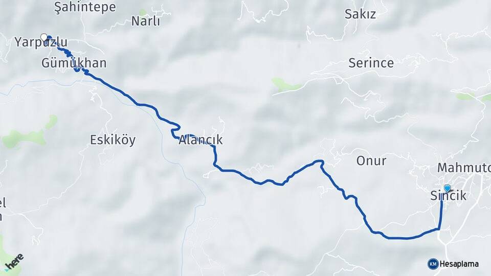 Adıyaman Sincik Yarpuzlu Sincik Arası Kaç Km - Yol Haritası
