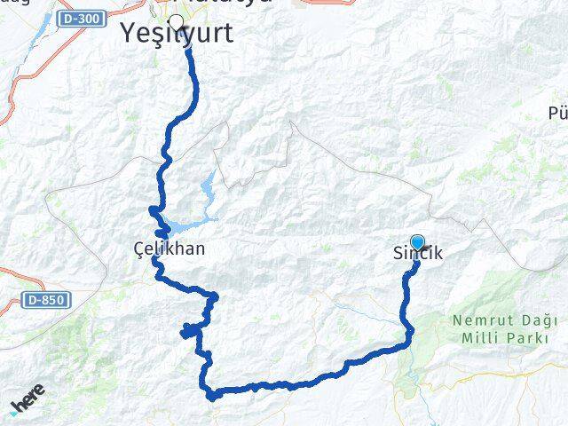 Adıyaman Sincik Yeşilyurt Malatya Arası Kaç Km - Yol Haritası
