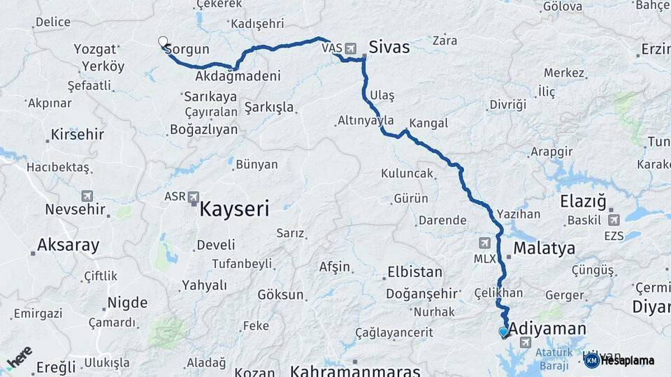 Adıyaman Sorgun Yozgat Arası Kaç Km - Yol Haritası