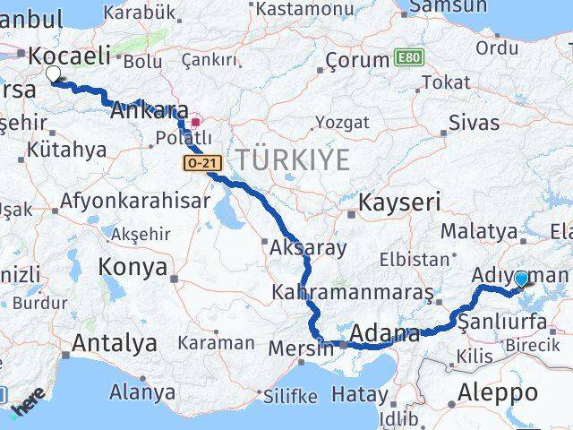 Adıyaman Taraklı Sakarya Arası Kaç Km - Yol Haritası