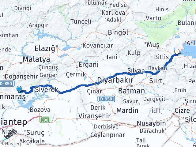 Adıyaman Tatvan Bitlis Arası Kaç Km - Yol Haritası