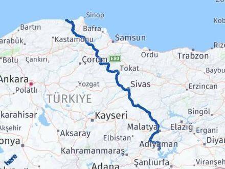 Adıyaman Türkeli Sinop Arası Kaç Km - Yol Haritası
