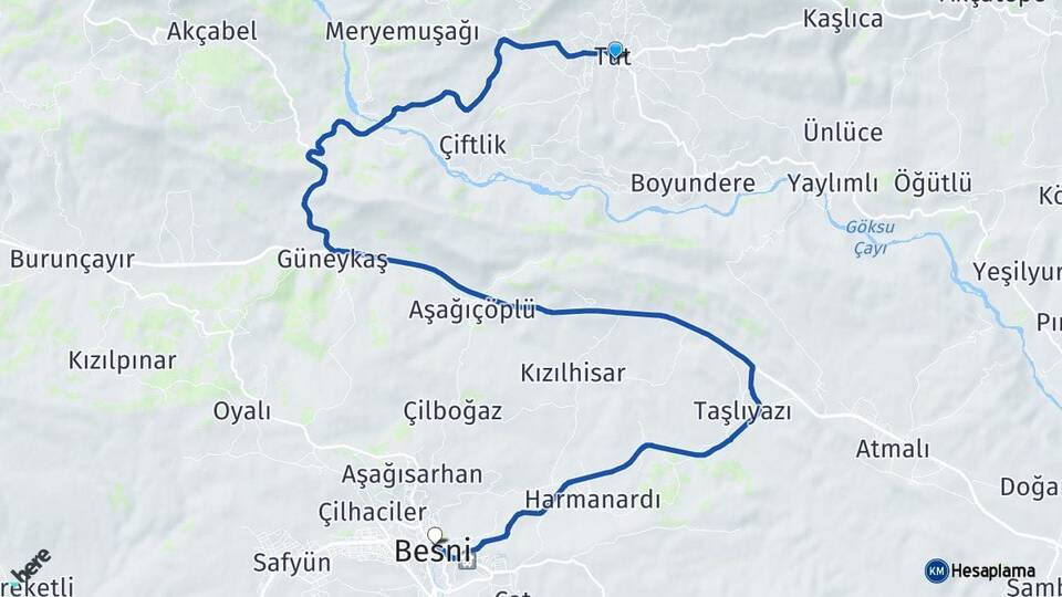 Adıyaman Tut Besni Arası Kaç Km - Yol Haritası