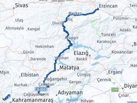 Adıyaman Tut Erzincan Arası Kaç Km - Yol Haritası