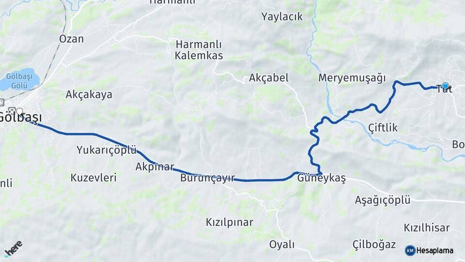 Adıyaman Tut Gölbaşı Arası Kaç Km - Yol Haritası