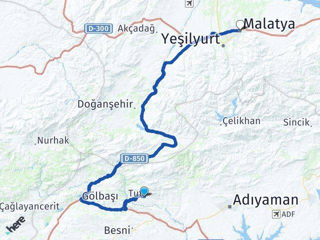 Adıyaman Tut Malatya Arası Kaç Km - Yol Haritası