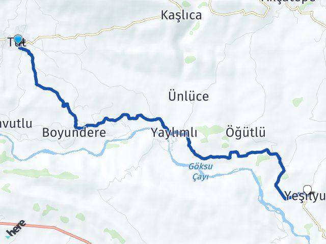 Adıyaman Tut Yeşilyurt Tut Arası Kaç Km - Yol Haritası