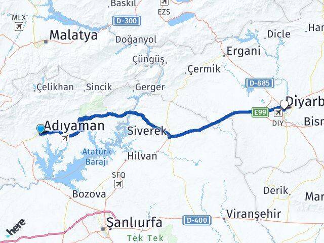 Adıyaman Yenişehir Diyarbakır Arası Kaç Km - Yol Haritası