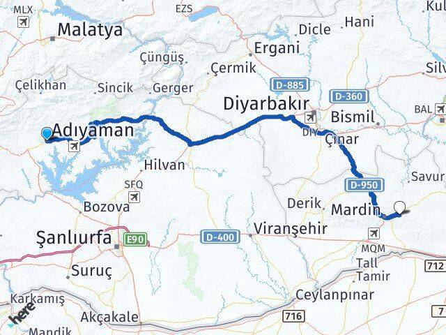 Adıyaman Yeşilli Mardin Arası Kaç Km - Yol Haritası