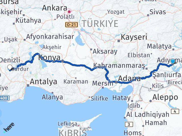 Adıyaman Yeşilova Burdur Arası Kaç Km - Yol Haritası